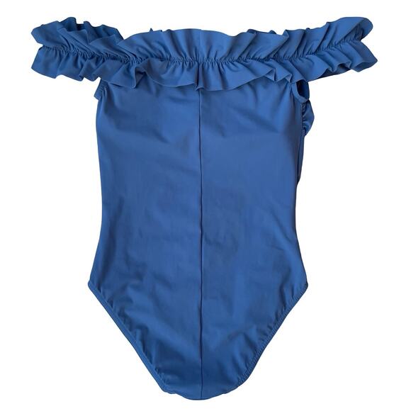 Karla Colletto Mondria Off Shoulder One Piece Swimsuit in Denim Blue - Size 6 - Picture 6 of 16